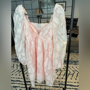 Sister Jane Candy Floss Mini Dress in Pink Organza with Puff Sleeves EUC